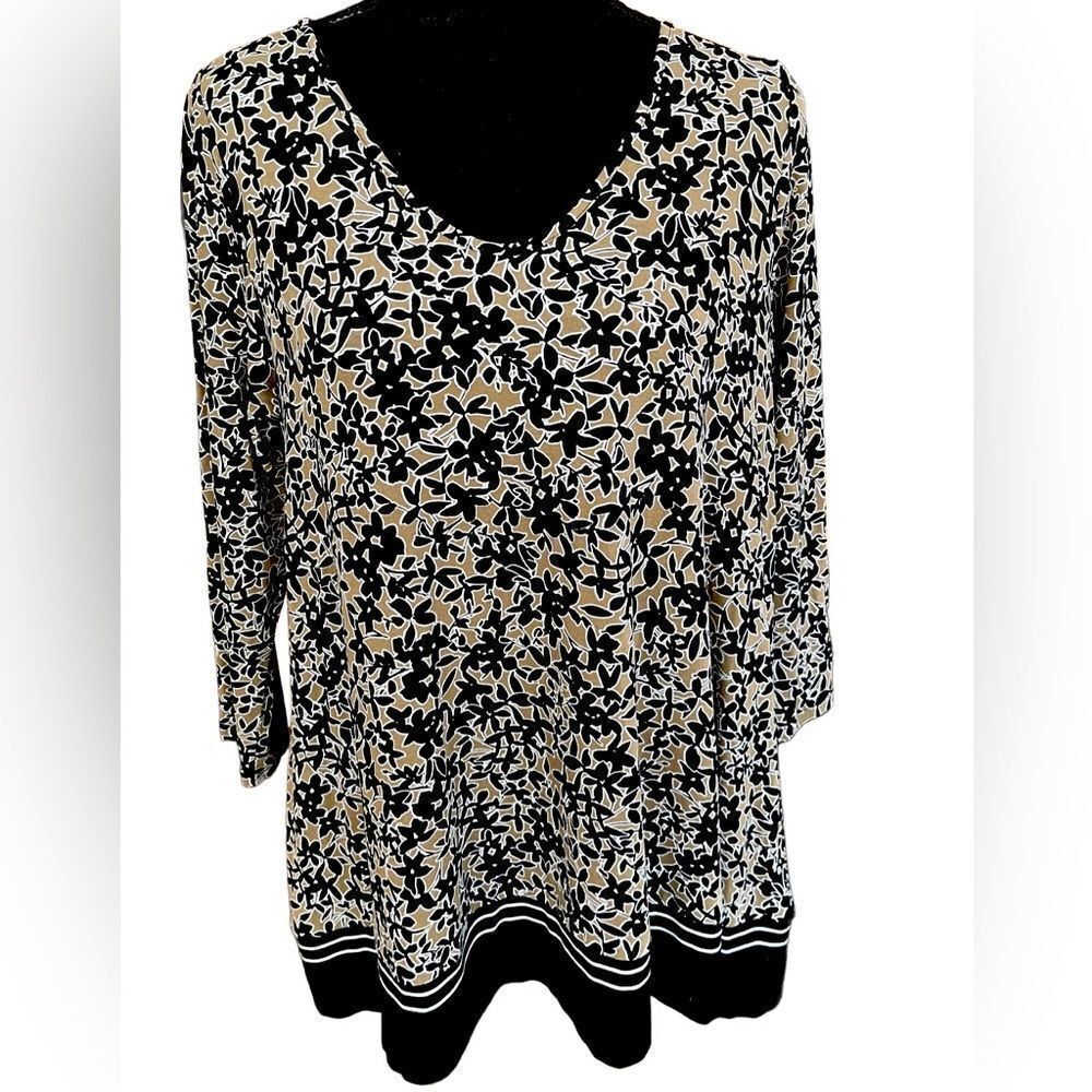 J Jill Wearever Collection v neck relaxed fit floral tunic w/ border print sz S